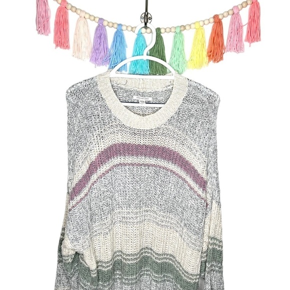 American Eagle Oversized Slouchy Knit Stripe Purple Blue Crewneck Sweater XL - Picture 3 of 14